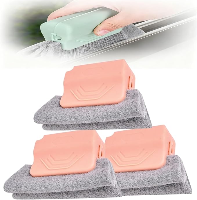 Magic Window Track Cleaner, Window Groove Cleaning Brush Hand-held Magic Windows Track Cleaner Tools Set Creative Cleaner Brushes Tools for Window lides Gaps, Sliding Door Tracks (Orange, 3pcs)