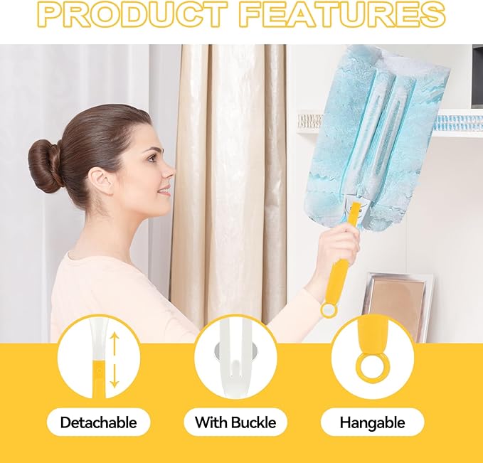 10 Pcs Duster Handle Compatible with Swiffer Duster, Thickened Material Replacement Extendable Dusters Mop Handles for Tight Spaces and Cleaning Car Blinds Furniture Electronics(Yellow)