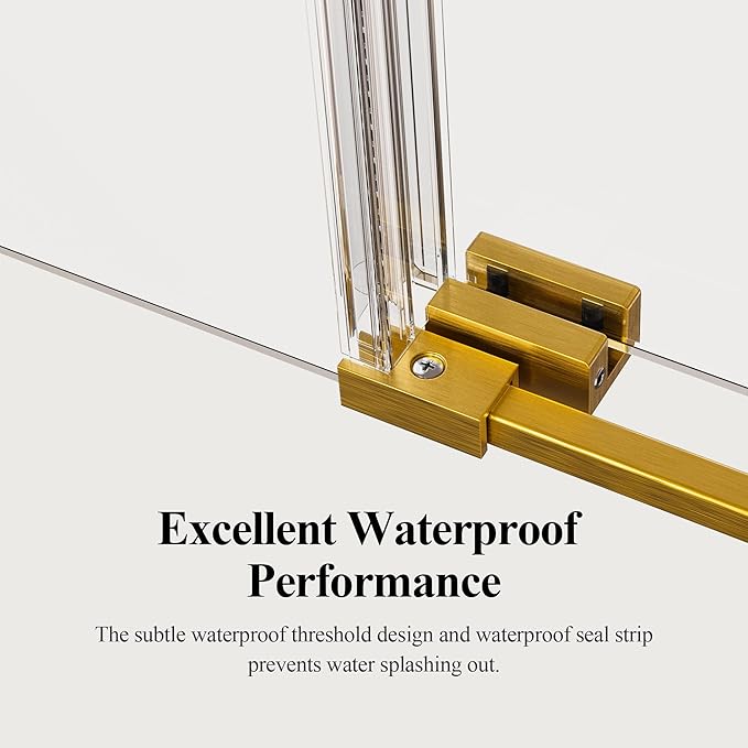 50-54" W x 76" H Frameless Sliding Shower Door, Safety Bathroom Single Sliding Glass Doors with 5/16" (8mm) SGCC Tempered Glass, Stainless Steel Handle and Heavy Duty Frame, Brushed Gold