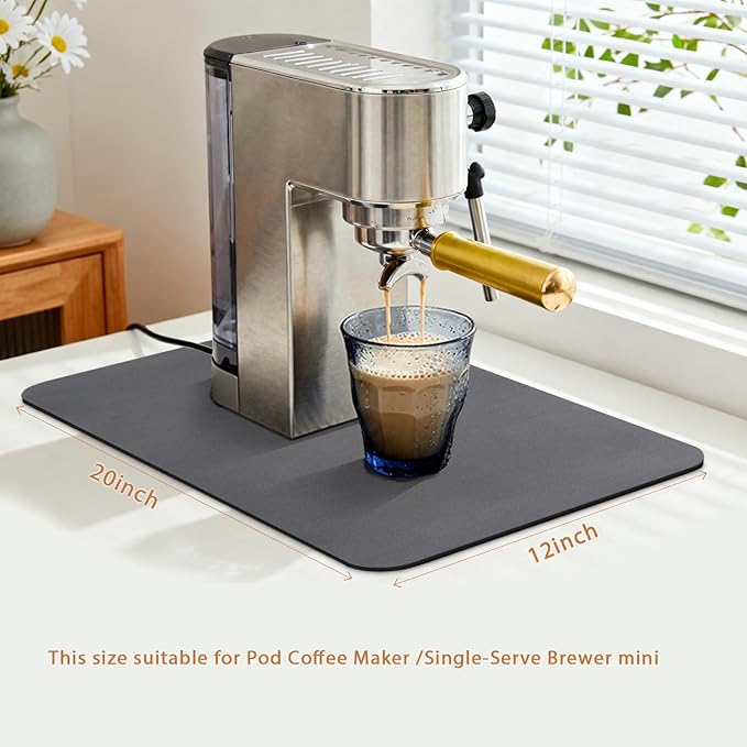 Coffee Maker Mat, Gray Style,20 x 12 Inch Bar Mat, Absorbent Hide Stain Rubber Backed Dish Drying Mat for Kitchen Counter, Mats for Countertops, Under Coffee Bar Maker Machine Pot Espresso Machine
