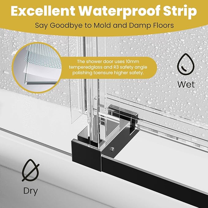 Shower Door 56–60 in W x 76 in H, 3/8" Tempered Glass Sliding Shower Door, Frameless Matte Black, Soft-Close with Buffer, Reversible Installation for Modern Bathroom
