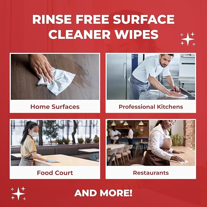 HandyClean Rinse-Free Food Contact Sanitizing Wipes Pouch, Multi Surface Cleaning Supplies for Kitchen and Professional Setting - 12 pack, 864 count