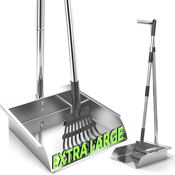 Pooper Scooper for Large Dogs,Dog Pooper Scooper Heavy Duty Long Handle Metal Tray Rake Shovel Set,Extremely Durable Metal Stainless Steel Dustpan for No Bending Clean Up Yard Grass.