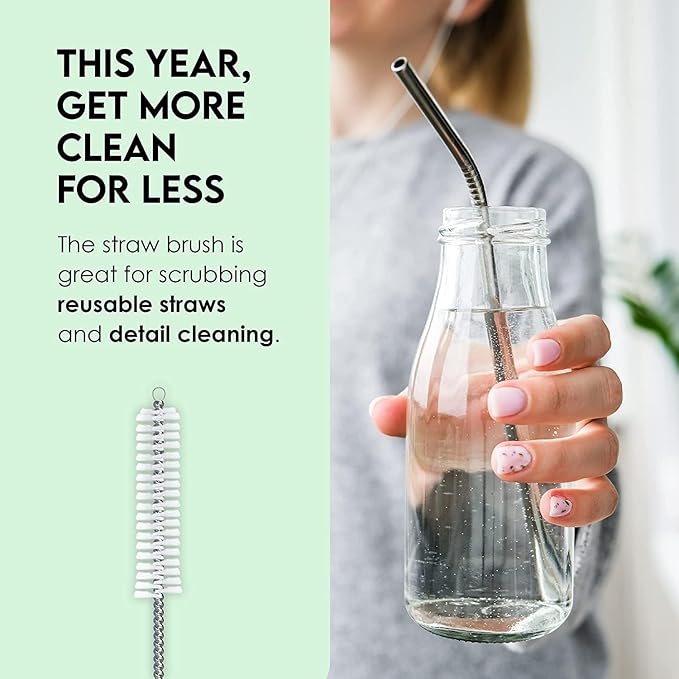 Turbo Microfiber Bottle Brush Cleaner Pack - Set of 5 Bottle Brushes for Cleaning Baby Bottles, Water Bottles, Tumblers, Wine Decanters, Flask, Bong, Vase Cleaner - One Straw Cleaner Brush