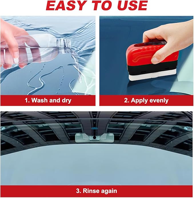 Kubot Automotive Oil Film Cleaning Brush New Glass Coating for Windshield Glass Oil Film Remover, Strong Front Windshield Remover for Windshield Improves Clarity and Visibility(1set, Red)
