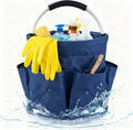 17L Collapsible Cleaning Caddy with Handle - Heavy Duty Oxford Cleaning Supplies Organizer - Multi-Pocket Foldable Storage Bucket for Housekeeping, Car Wash, Gardening & Camping (Navy Blue)