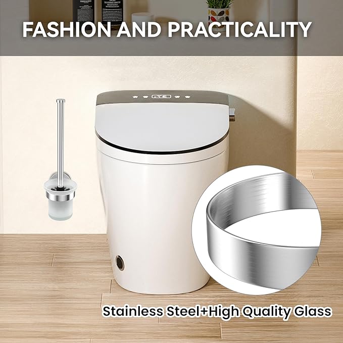 Dailyart Toilet Brush Holder Set: 2 Pack Bathroom Deep Cleaning - Stainless Steel & Glass Toilet Cleaner with Ergonomic Design - No Drilling Wall Mounting