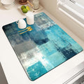 MCALK Turquoise Dish Drying Mat for Kitchen Counter, Teal Dish Drying Pad with Anti-Slip Rubber Base, Absorbent Kitchen Sink Mat with Abstract Art Decor (1 pc 18" x 16")