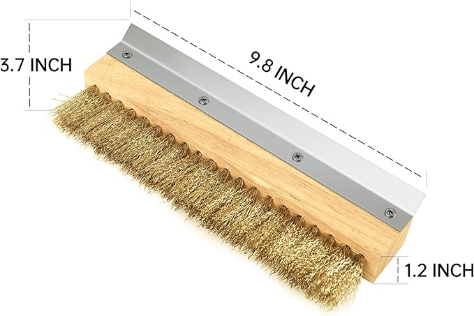 Wood Brush Head with Steel Scraper 9.6 Inch Pizza Oven Brush Brass Bristles Replacement Brush Head