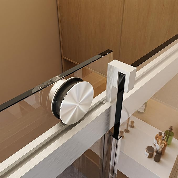 56-60" W x 76" H Frameless Single Sliding Glass Shower Doors Soft-Close with Buffer, Reversible Installation and 3/8"(10mm) ANSI Clear Tempered Glass, Brushed Nickel Finish