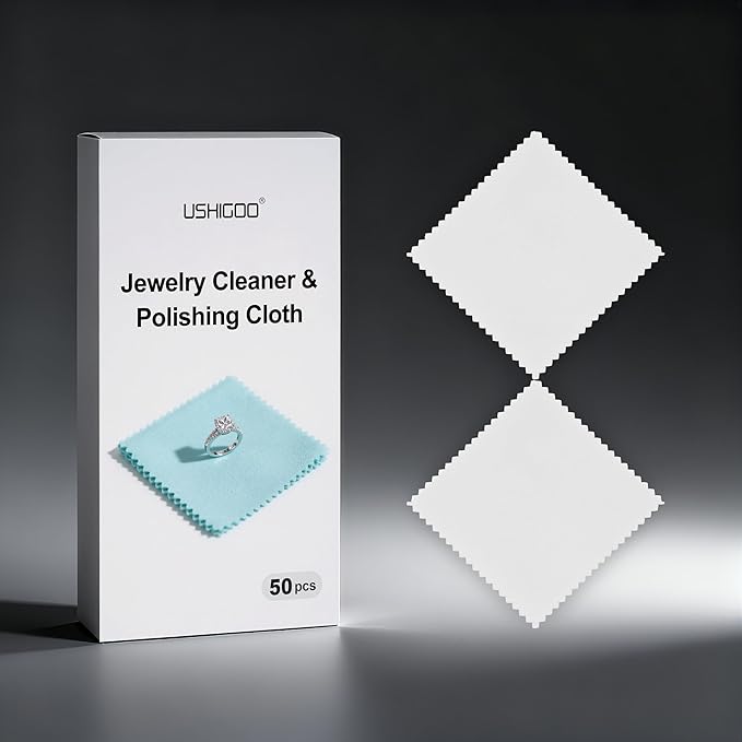 50pcs Jewelry Cleaning & Polishing Cloth for Silver,Gold,Platinum,Easy to Carry,Wipe and Care.Pre-Treated Ultrasoft Fabric with Tarnish Remover Jewelry Cleaner(3x3 White)