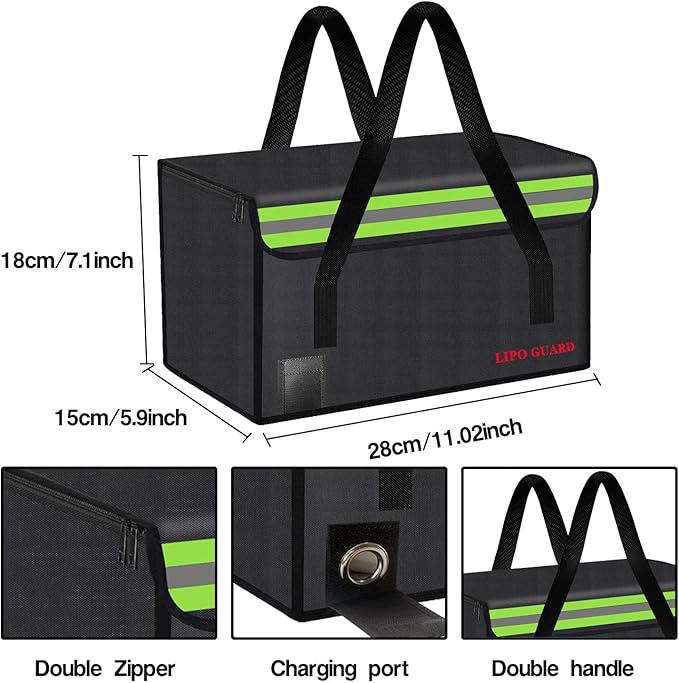 Lipo Battery Safe Bag Large Capatity Fireproof Bag for Ebike Lipo Battery Other Batteries Storage Charging Transport Home Office Travel Safe Storage Pouch