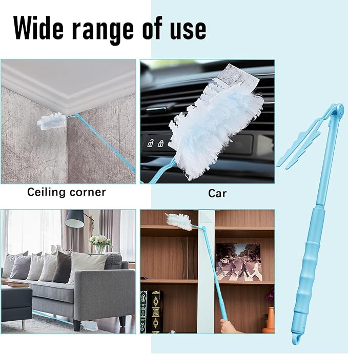 4 Pcs 3 ft Replacement Handles Compatible with Swiffer Duster Refill, Extended Handle, Removal Duty, Adjustable Length for Home Fan Window Cleaning (Sky Blue)