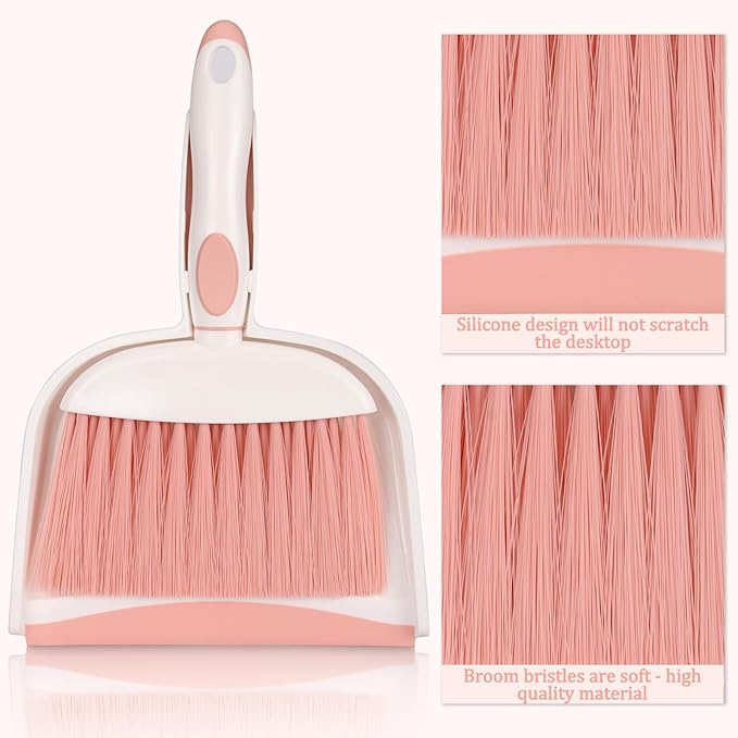 Hand Held Broom and Dustpan Set Mini Brush and Dustpan Set for Home Desktop Sofa Pet Household Care Camping (White+Grey M3)