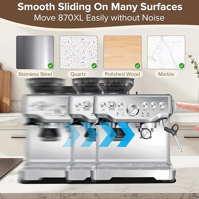 Sliding Mat for Breville Espresso Machine 870XL, Dual-Sided Design, Anti-Slip Glide Mat with Hanging Strap, Easy to Clean, Sturdy Pad for Breville Espresso Machine Accessories, Protects Countertop