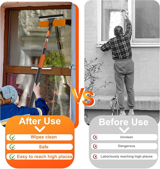 20FT High Reach Duster Cleaning Kit with Extension Pole, High Ceiling Fan Cleaner Duster Tool for Fan Blades, Window Washing Kit with Microfiber Feather Duster & Window Squeegee & Bucket