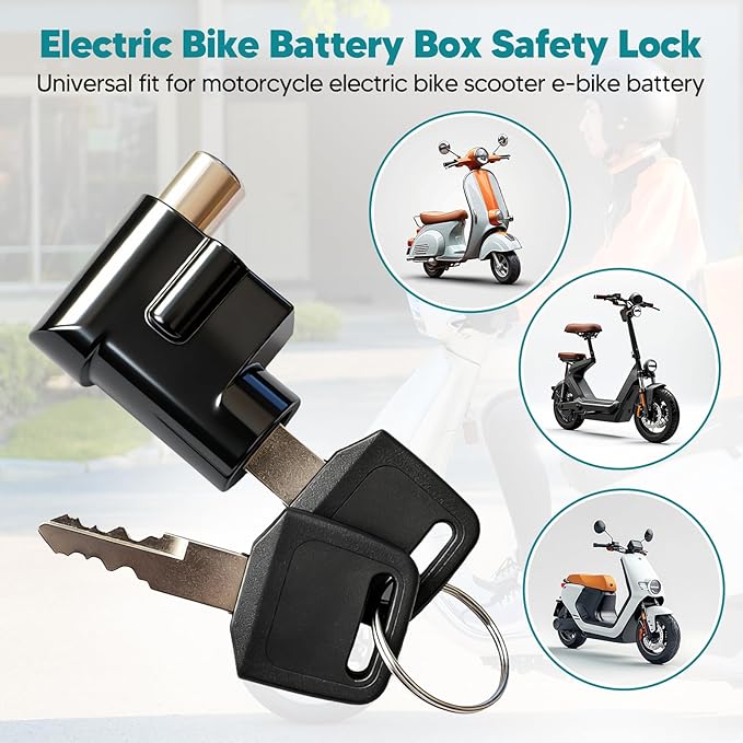 Universal Battery Box Lock for Electric Vehicles - Anti-Theft Metal Replacement Lock with 2 Keys, Fits E-Bike, Electrombile & Motorcycle