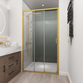46" W x 78" H 3-Panels Sliding Shower Door, Shower Door Clear 6mm Tempered Glass with Brushed Gold Frame, 3-Panels Sliding Shower Easy to Clean,Three-Panel Synchronized Shower Sliding Door