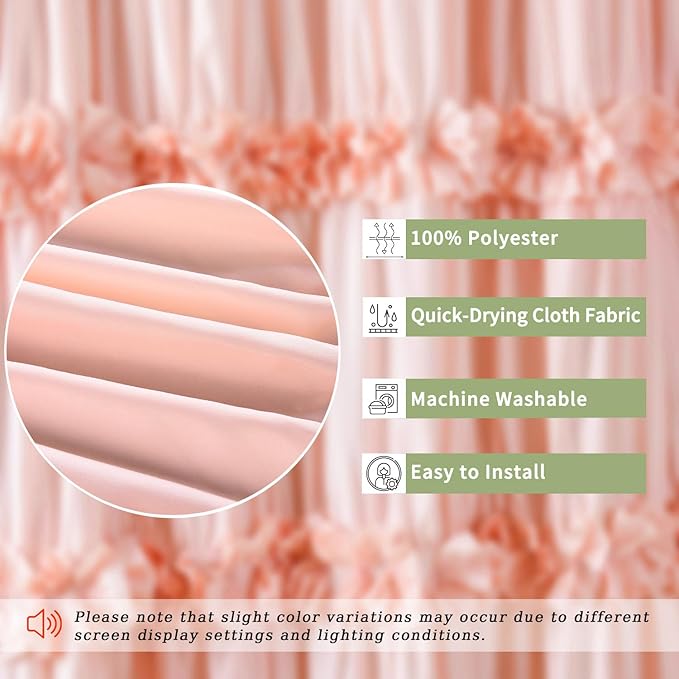 Extra Wide Shower Curtain 108" W x 72" L, Vintage Handcrafted Bow Tie Bath Curtain for Bathroom and Clawfoot Tub, Victorian Ruffle Bathroom Curtain with 18 Buttonholes, Peach (LQ-10)
