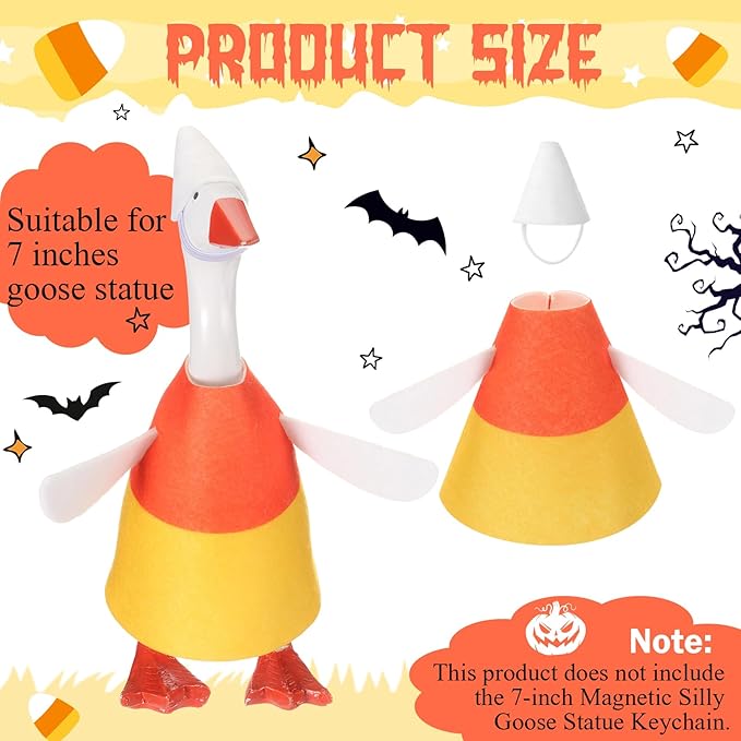 Abbylike Thanksgiving Mini Desk Goose Outfits 7 Inch Magnetic Silly Goose Statue Candy Corn Costume with Witch Hat and Broom for Halloween Magnetic Duck Statue Desk Key Holder Decor(Corn)
