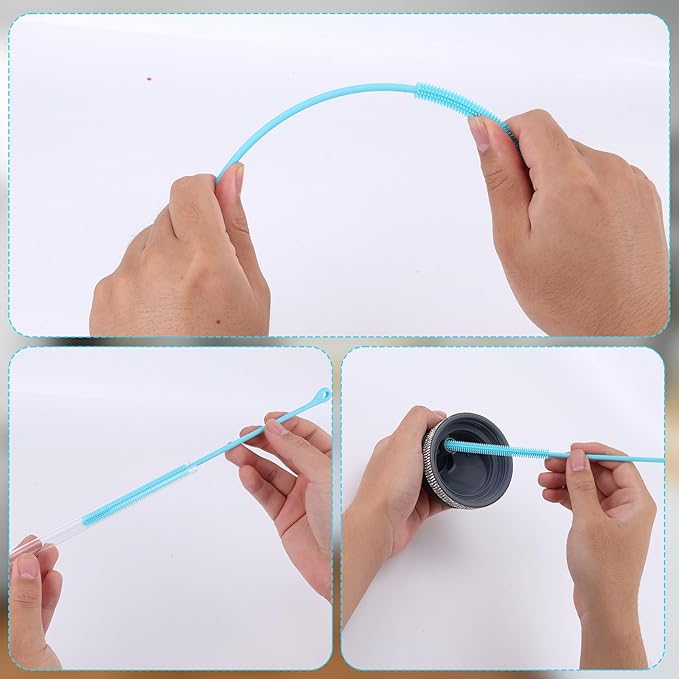 2pcs Silicone Straw Cleaning Brush, Straw Brushes Bristles Cleaner Brush Extra Long Straws Cleaner Brushes for Cleaning Stanley Drink Lid (Blue)