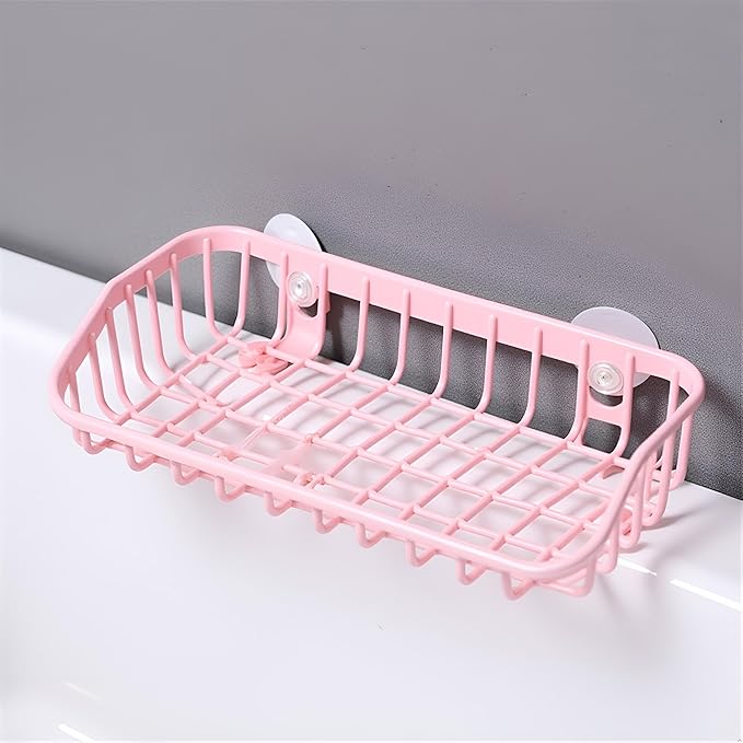Pink Multifunctional Drain Rack,Hanging Storage Rack Drain Rack Sink Shelf Suction Cup Dishwashing Soap Sponge Holder for Kitchen Accessories