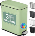 iTouchless 3 Gallon Slim Bathroom Trash Can with Lid & Odor Filter, Soft-Step Steel Pedal Bin for Narrow Spaces, Wastebasket for Kids Room, Cottagecore, & Nature Inspired Decor – Pastel Green
