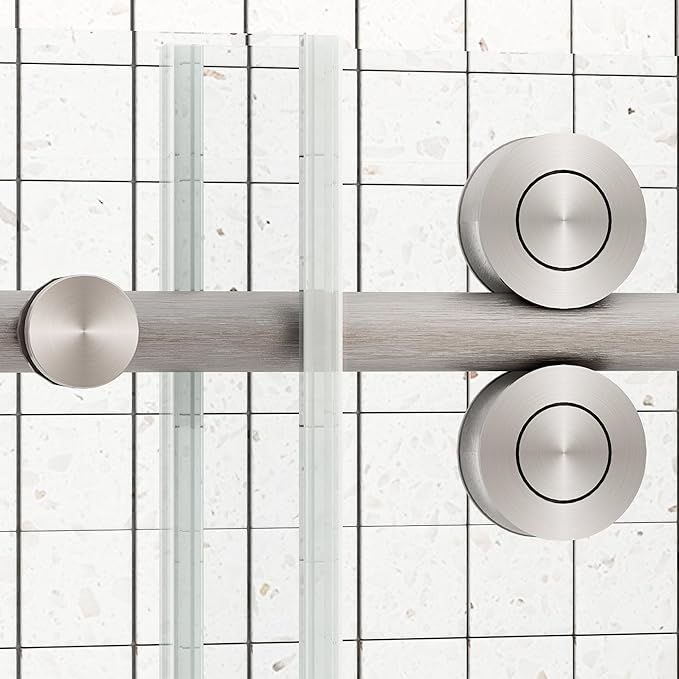 Sunrosa Frameless Shower Door, 51-55" W x 76" H Sliding Shower Door with Handle, Glass Shower Door with 5/16" (8mm) Clear SGCC Tempered Glass, Brushed Nickel