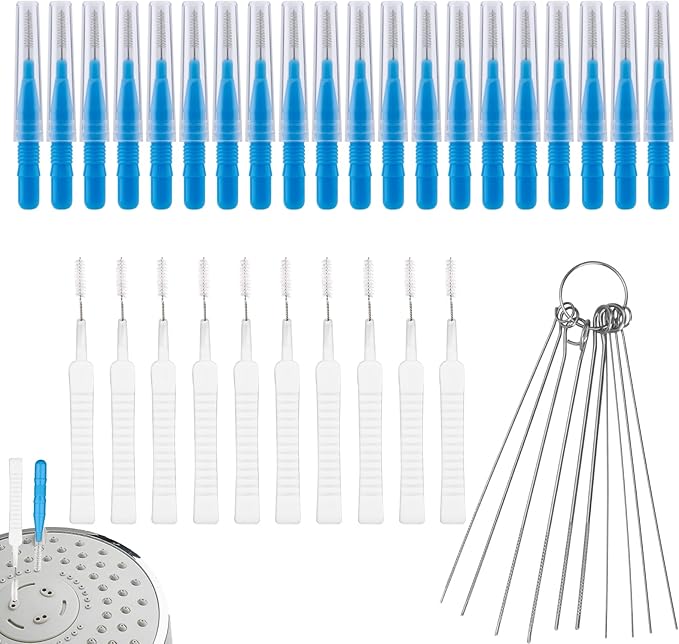 40pcs Shower Head Cleaning Tool Kit, 2 Designs Showerhead Cleaner Brushes and Multi-Size Unclogging Picks Nozzle Unclogger Accessories for Bathroom Tiny Mini Small Hole Sink Gaps