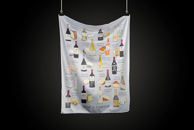Wine Folly Microfiber Polishing Cloth – Wine & Cheese Design | Large 21" x 28" Glass Cleaning Towel for Wine Glasses, Eyewear & Lenses