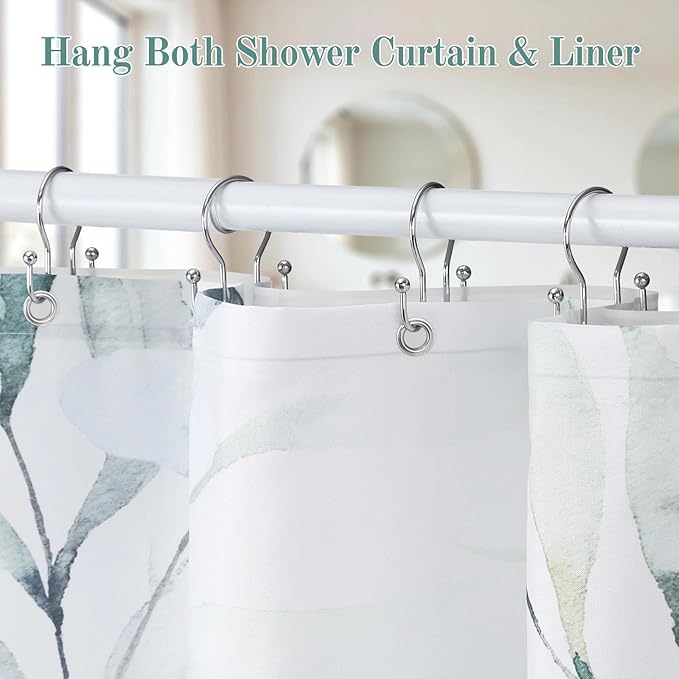 Goowin Shower Curtain Hooks, 12 Pcs Shower Curtain Rings, Stainless Steel Shower Curtain Hangers, Metal Shower Curtain Hooks Rings Rust Proof, Minimalist Shower Hooks for Shower Curtain, Chrome
