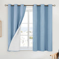 YoungsTex Light Blue Linen 100% Blackout Curtains 48 Inch Length for Bedroom, Short Thermal Insulated Drapess with Grommet Privacy for Bathroom Living Room Window, 2 Panels, 42 X 48 Inch