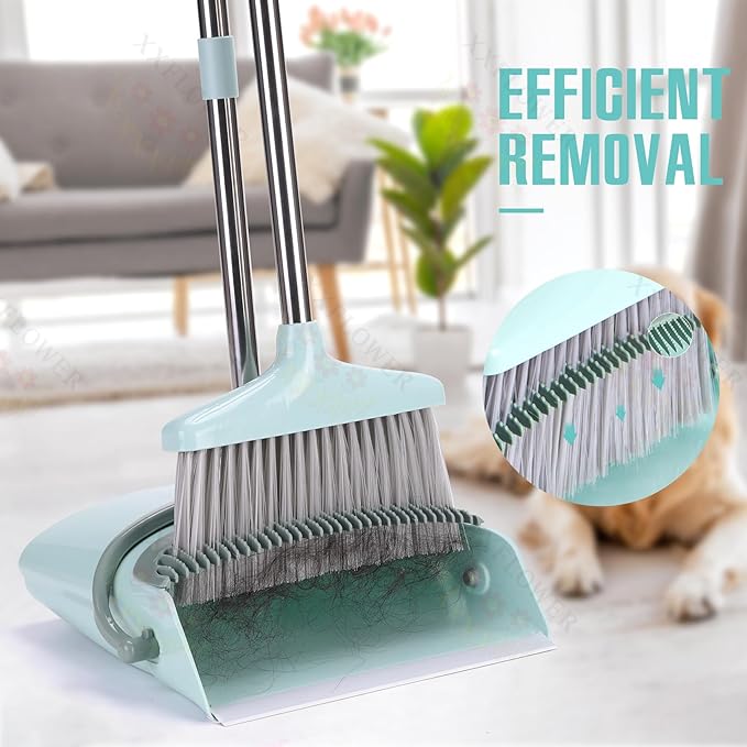XXFLOWER Broom and Dustpan Set+Silicone Air Broom,Multifunction Magic Broom with Long Handle，Adjustable Rubber Squeegee Sweeping Water for Indoor Hardwood Floors,Kitchen,Concrete Floor