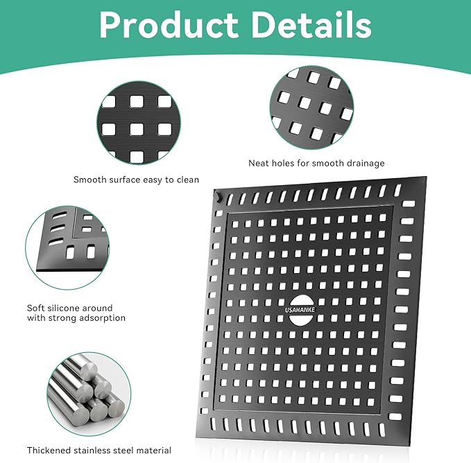 Drain Hair Catcher for Bathroom Sink,4.8" Stainless Steel and Silicone Shower Drain Covers Suitable for Drains and Bathroom Floors (1, Matte Black)