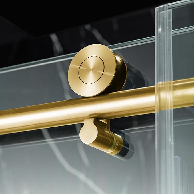Woodbridge Frameless Sliding Shower Doors with Soft Close System, 57.5-60" Width x 76" Height with 3/8"(10mm) Clear Tempered Glass in Brushed Gold Finish, BSDC6076-BG