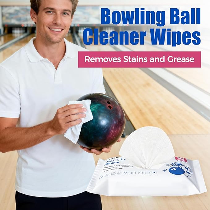 50 Count Bowling Ball Cleaning Wipes Removes Grime, dust, Oil from Ball Surfaces Includes Portable, resealable Pouch Suitable for All Ball Types Cleans, maintains extends Ball lifespan