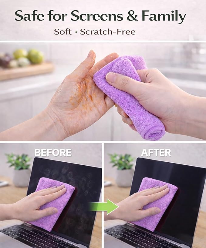 Microfiber Cleaning Cloth Roll - 100 Pack Tear Away Microfiber Paper Towels, Reusable, Washable, Scratch-Free, Kitchen Towels for Car, Home, Kitchen, Glass, Dishes (Light Purple)