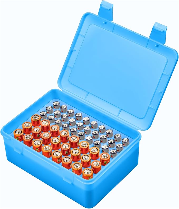 ALCYON Battery Organizer Storage Box, Garage Case Holder for 24* AA, 30* AAA Batteries (Bag Not Include Batteries Pack) (blue)