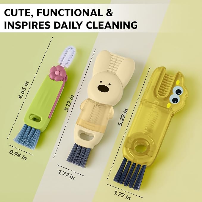 Cup Lid Cleaning Brush, 3 in 1 Lid Cleaner for Tumblers and Water Bottles, Gap Cleaning Brush with Straw Hole Detail Tool, Multifunctional Brush for Daily Use (Yellow Green)