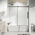 Frameless Sliding Bathtub Door 60" W x 58" H, 1/4" Clear Tempered Glass, Reversible Installation, Stainless Steel Hardware, Matte Black Finish, Space-Saving Glass Tub Shower Door for Bathrooms