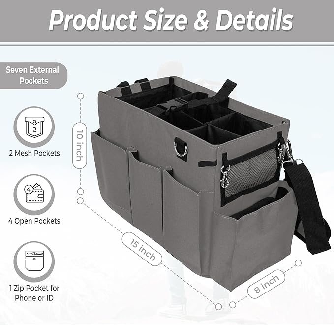 Blue Lilly Large Capacity Durable Cleaning Caddy Bag with Adjustable Straps - Cleaning Bags for Housekeepers, Gray Color, Easy to Assemble & Clean - The Ultimate Cleaning Bag Solution