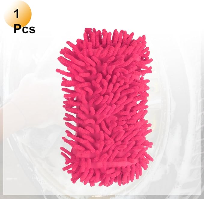 HARFINGTON Car Wash Sponge 8.7" x 4.3" Chenille Microfiber Mitt Scratch-Free Absorbent Scour Scrubber Cleaning Sponge for Washing Detailing on Cars, Trucks, SUV, Boats, RVs, Pink