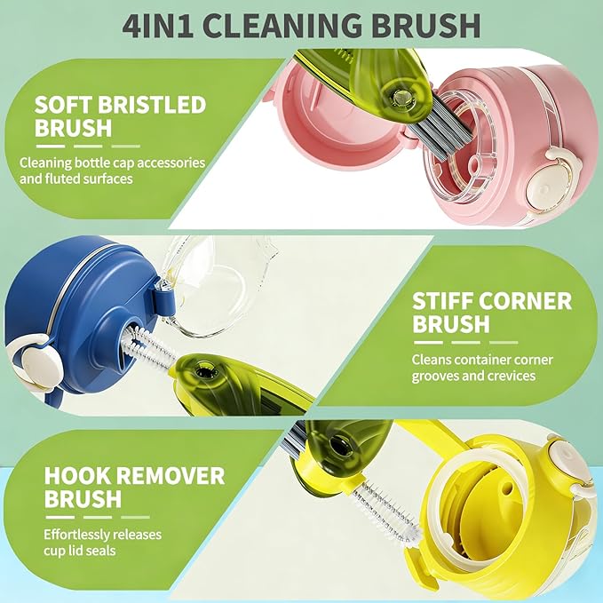 3 in 1 Cup Lid Gap Cleaning Brush Set, 2PCS Multifunctional Bottle Cleaning Brush for Bottle Gaps Bottle Cleaner Home Kitchen Cleaning Tools, Green&Blue
