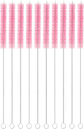 uxcell 10Pcs Drinking Straw Cleaning Brushes, 10" x 3/8" Nylon Bristles Long Straw Brush Pipe Cleaner for Washing Straws Pot Spout, Sippy Cup, Bottle and Tube (Pink)
