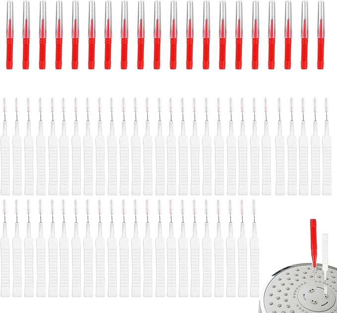 70pcs Shower Head Cleaning Tools, Including 20 Cleaning Brushes and 50 Shower Hole Cleaner Picks Brushes Unclogger Accessories for Showerhead Small Holes Faucets Sink Gaps Nozzles(Red & White)