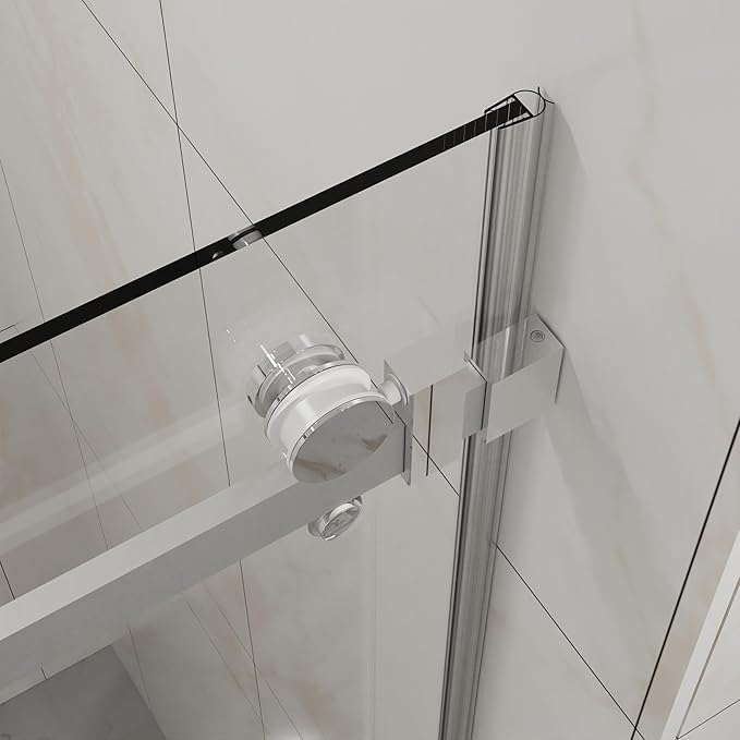 Frameless Shower Door 60" W x 72" H, 1/4" Clear Tempered Glass, Sliding Design, Reversible Installation, Chrome Finish, Space-Saving Glass Shower Door for Small Bathrooms
