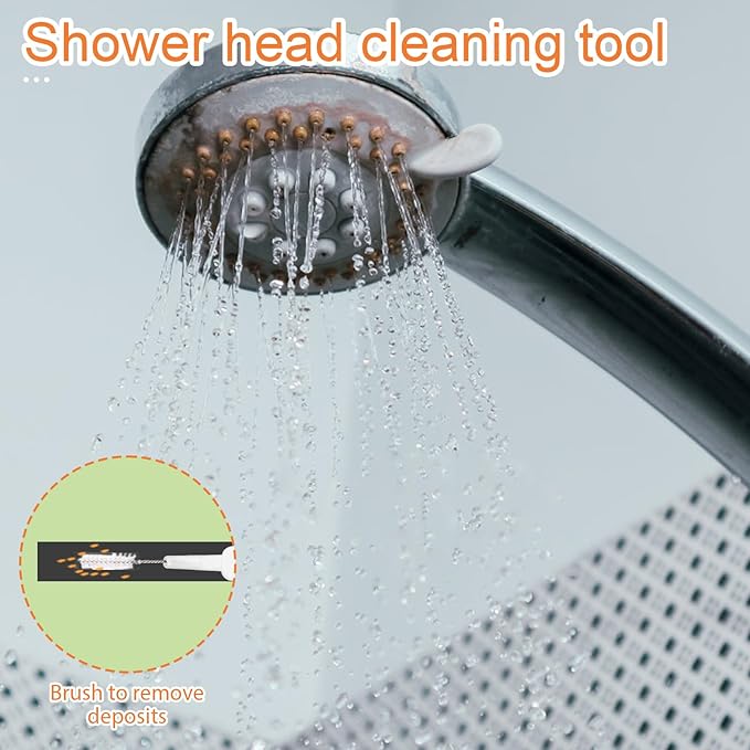 Shower Head Cleaner Tool Kit for Small Hole, 2 Designs Showerhead Cleaning Brushes & Multi-Size Picks for Tiny Nozzle Gaps Deep Clean Unclogging Brush Set (Orange)
