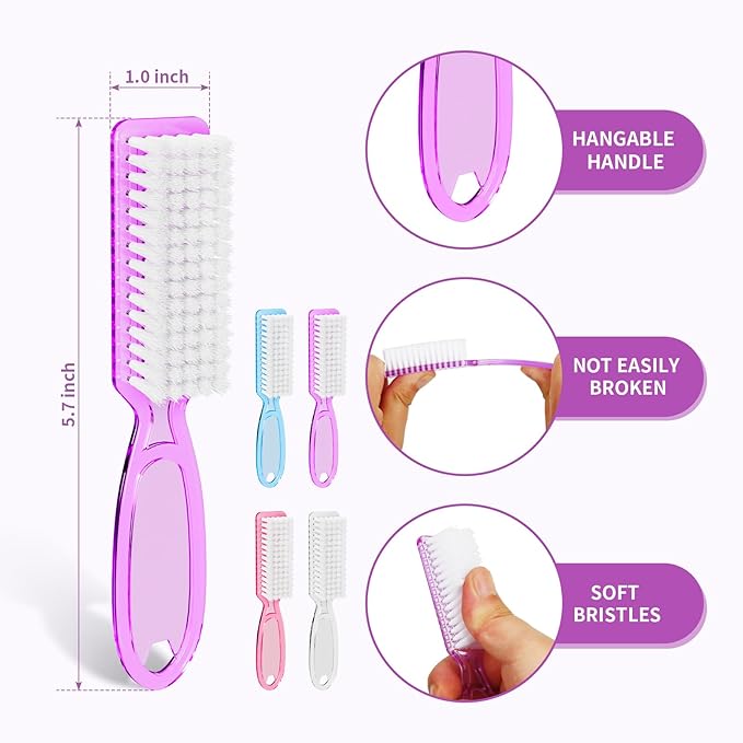 12 Pcs Handle Grip Cleaning Brushes, Hand Fingernail Nail Scrub Manicure Brush Pedicure Brush, Use for Toe and Nails Cleaning (Clear Purple)