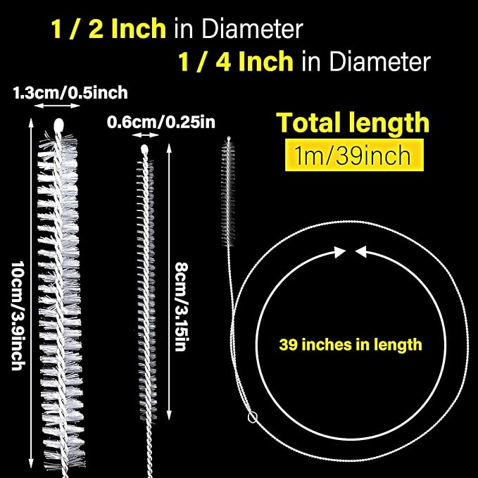 4 Pcs Extra Long Pipe Cleaners with Soft Nylon Bristles Head Cleaning Brush for Straw Tube Pipe Hose Bottle Refrigerator Drain, 1m/39in