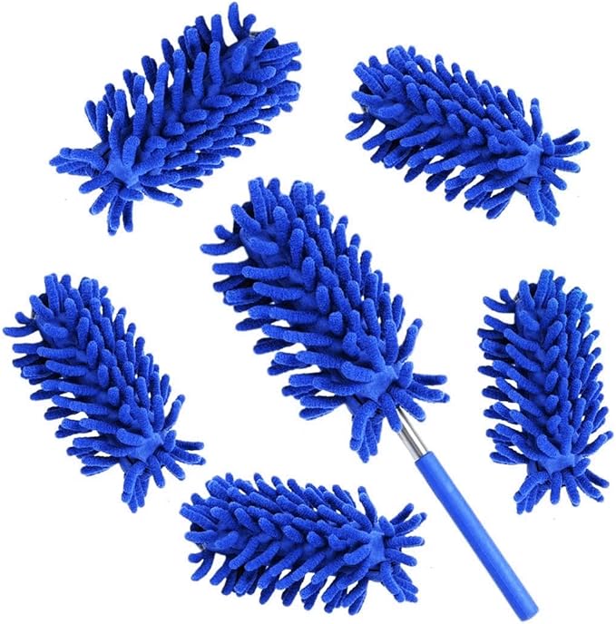 Microfiber Duster for Cleaning,6 Pcs Hand Washable Dusters with 11" to 29.5" Reachable Pole,Small Dusters for Cleaning Office Car Computer Furniture Sofa Ceiling Fan (Navy)